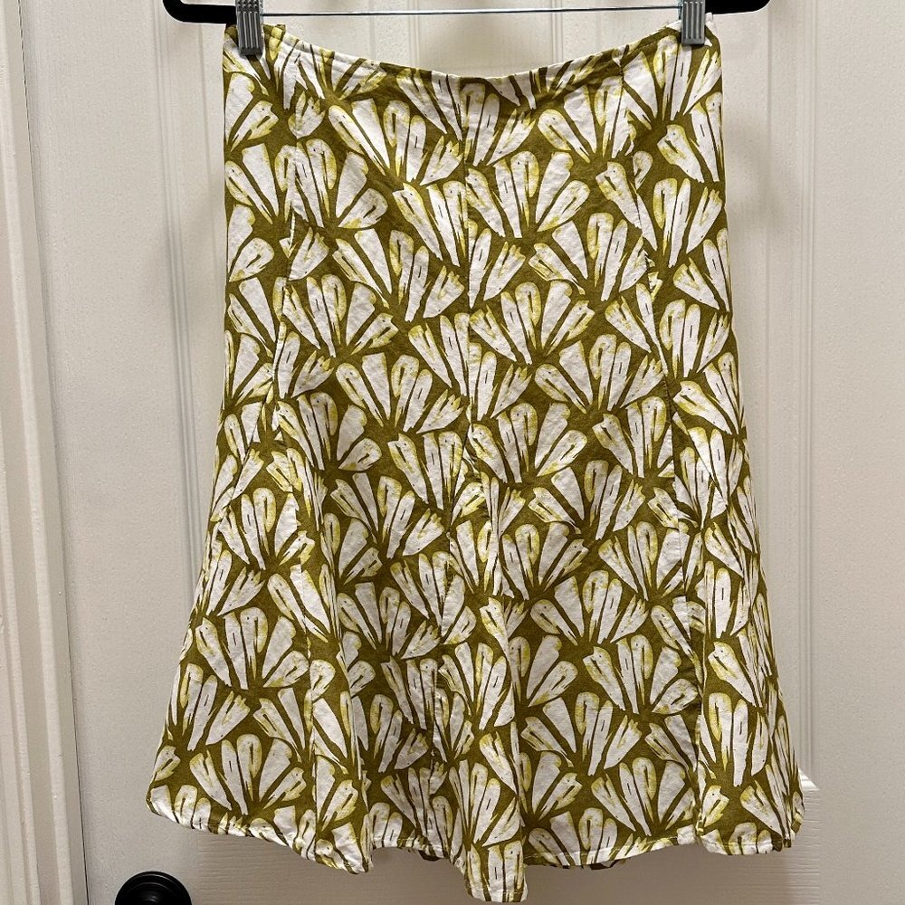 Sherry Taylor Women's Ramie Blend Midi Flared Skirt Size 1X Green Cottagecore